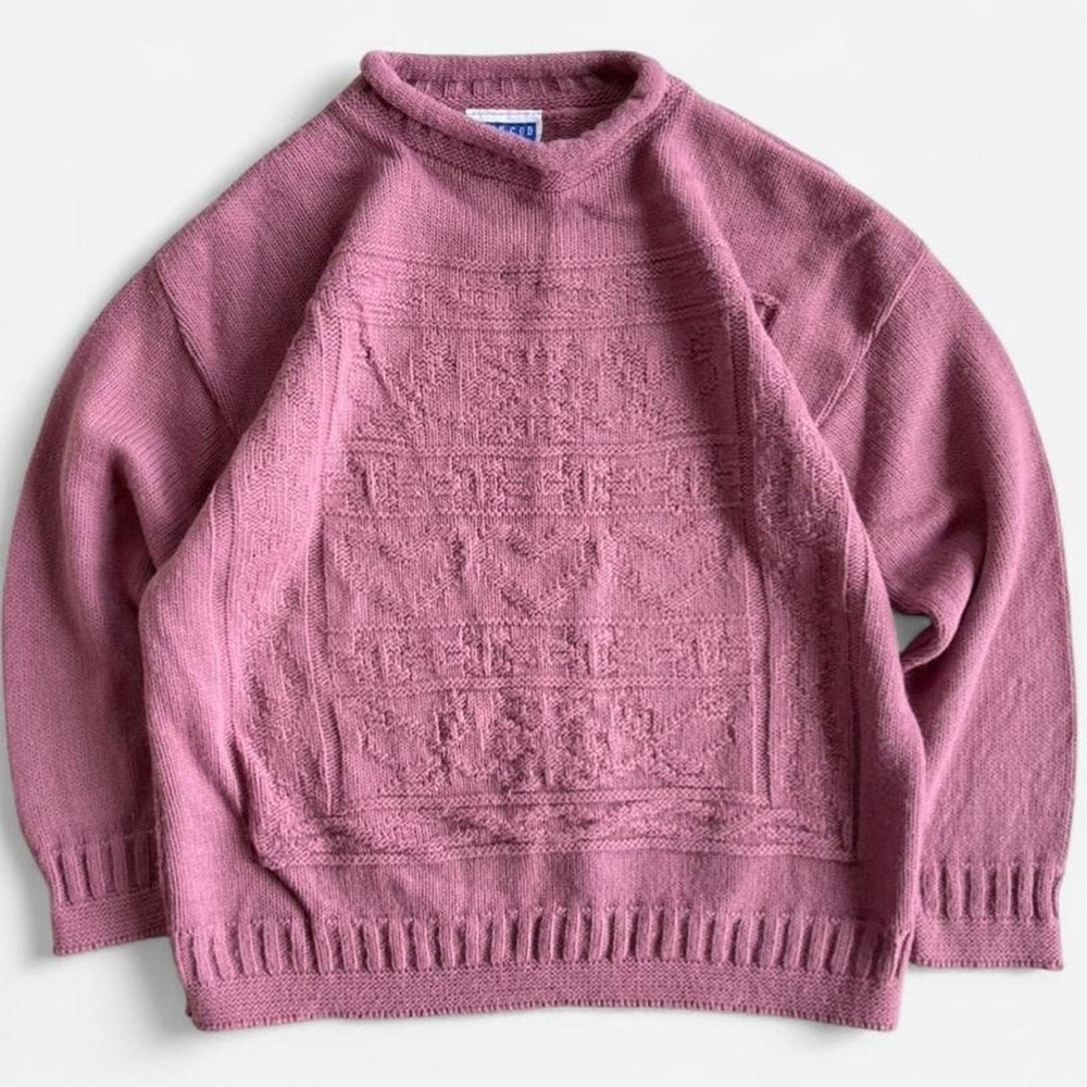 Vintage Cape Cod Sportswear Mauve Tone Hearts Knit Acrylic Sweater